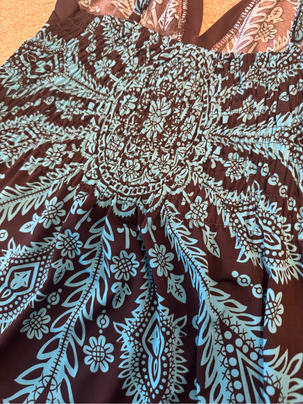 Teal Paisley Print Brown Summer Dress - Picture 6 of 16